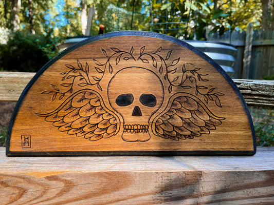 Winged Skull Traditional Tombstone Art Wood Burning