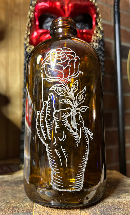 Flower Hand engraved bottle