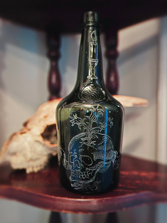 OMNIA VANITAS Engraved Vintage Whiskey Bottle