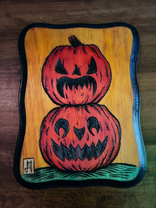 Spooky Pumpkins Yellow Wood Burning