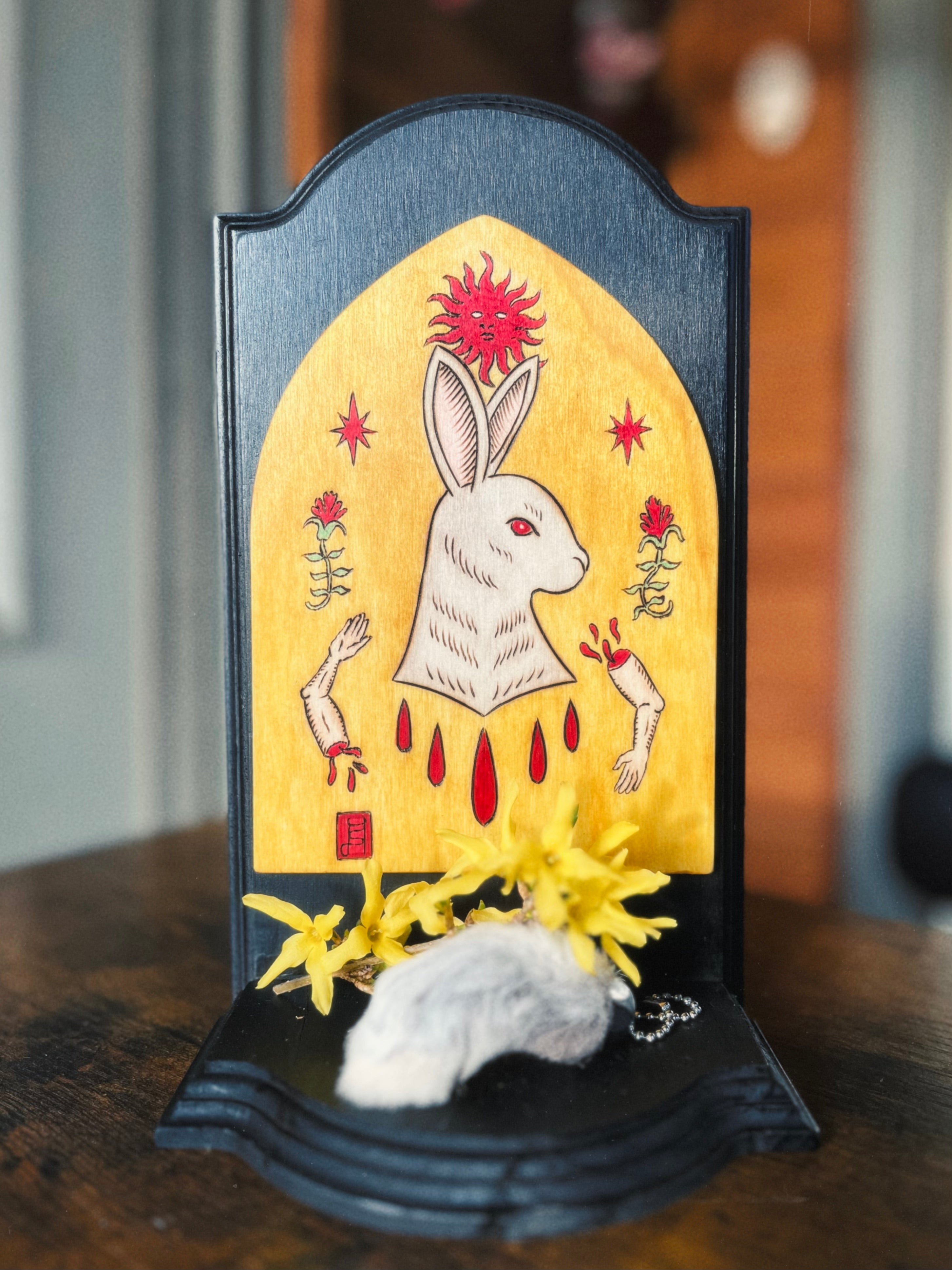Spring Rites Wood Burned Altar