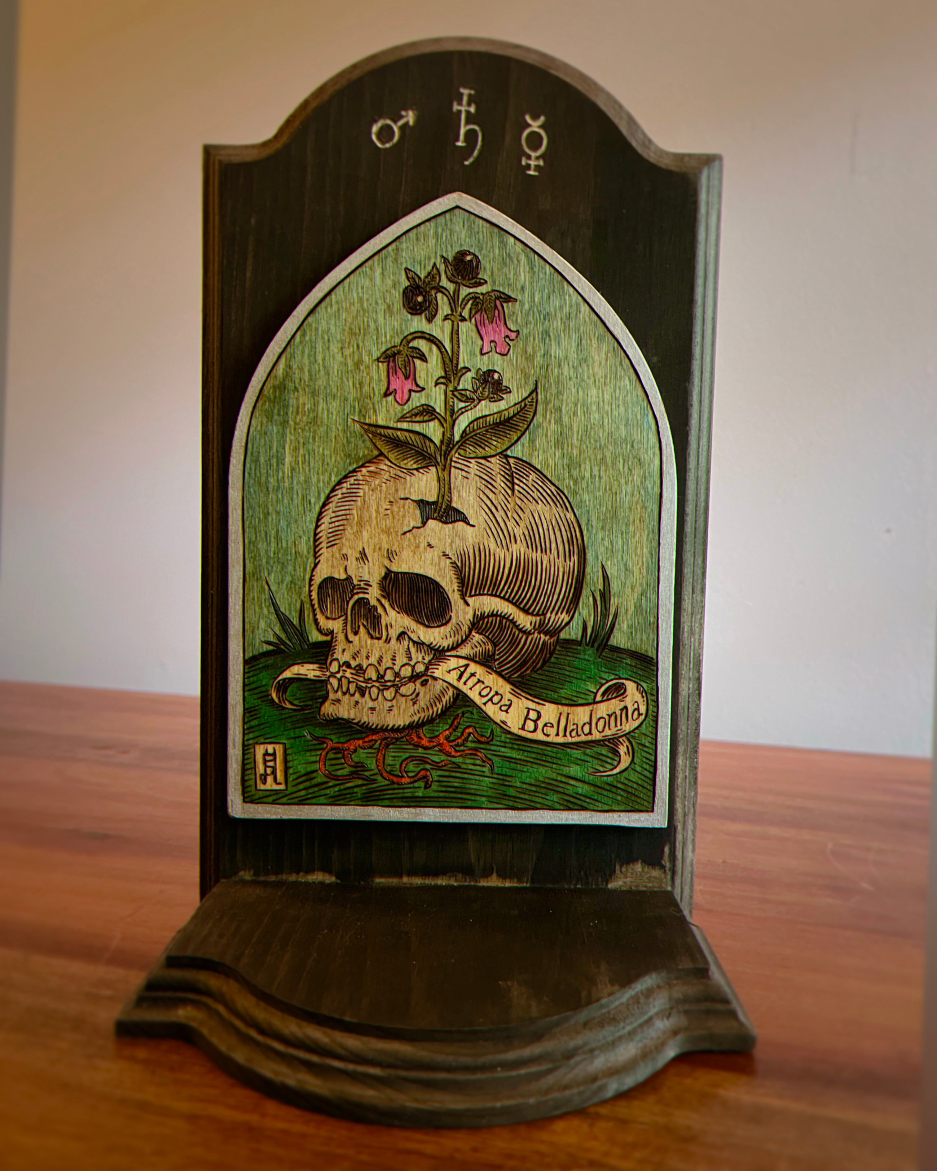 Thee Baneful Ones Wood Burned altars