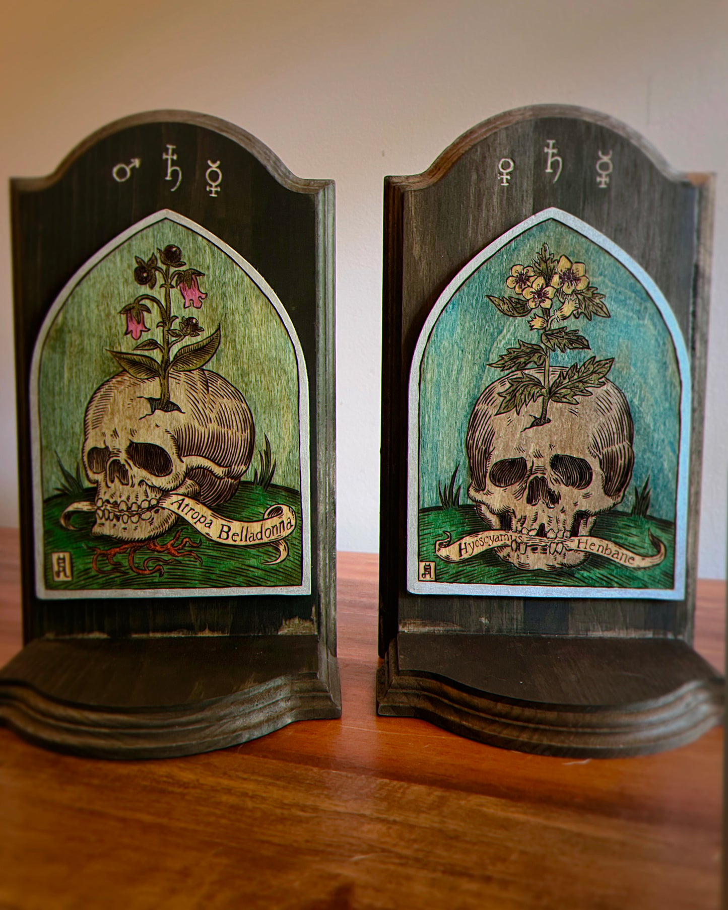 Thee Baneful Ones Woodburned Altars