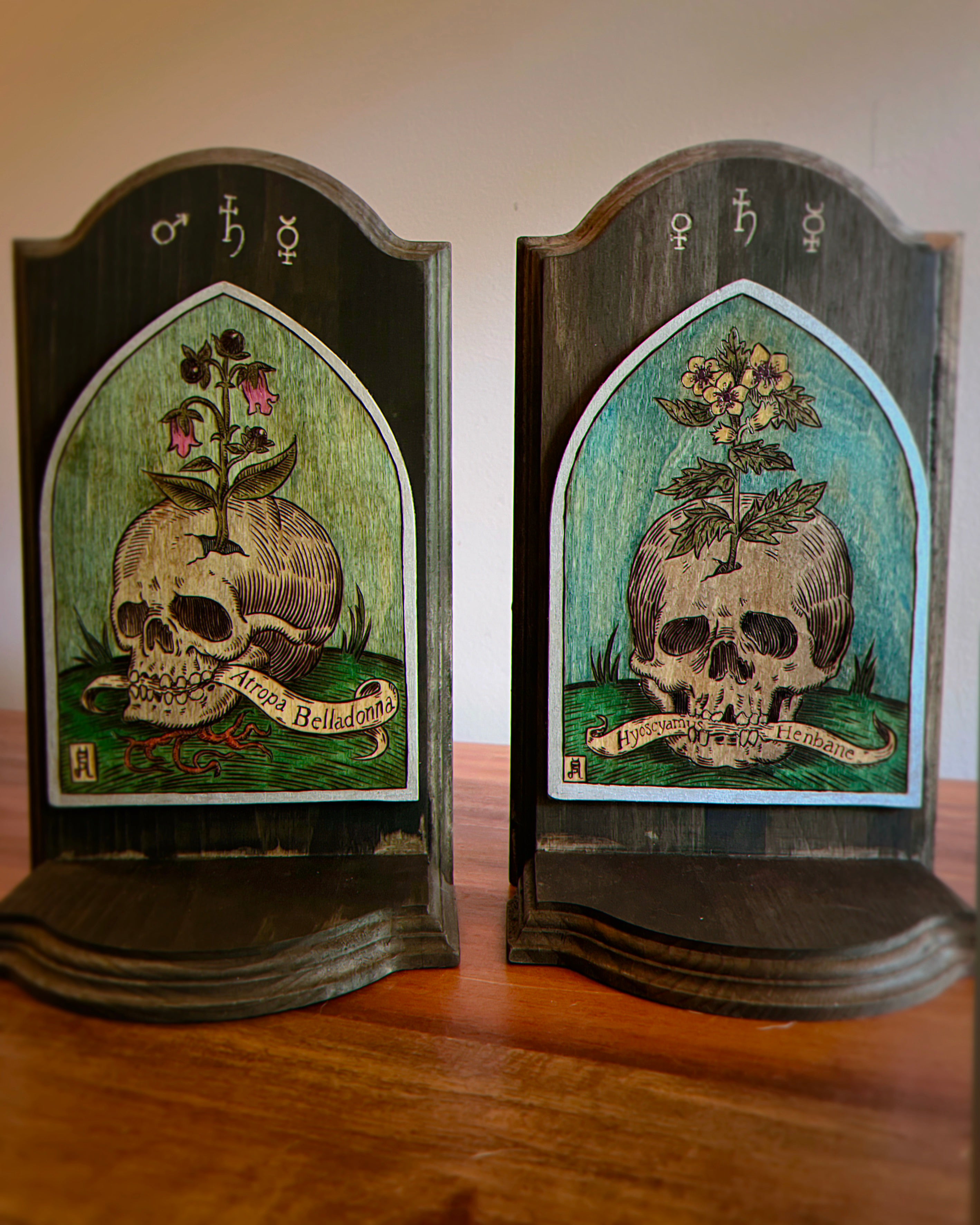 Thee Baneful Ones Wood Burned altars