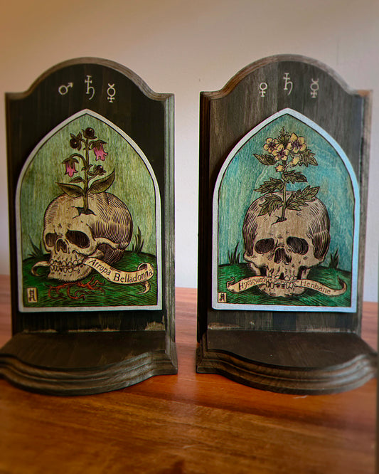 Thee Baneful Ones Woodburned Altars