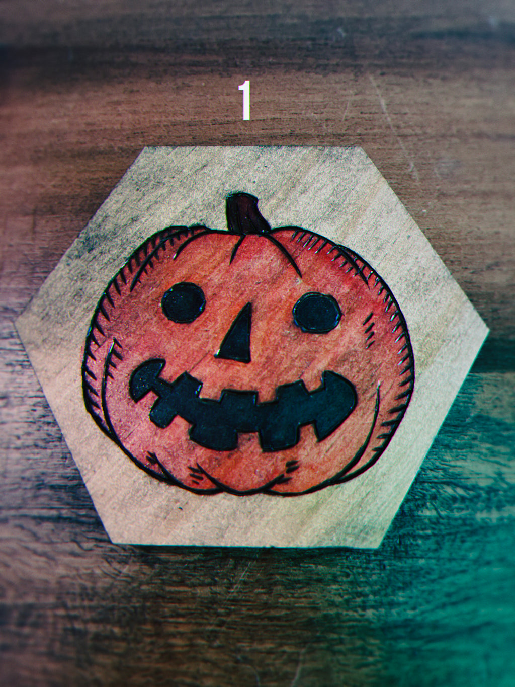 Wood Burned Jack O' Lantern Coasters