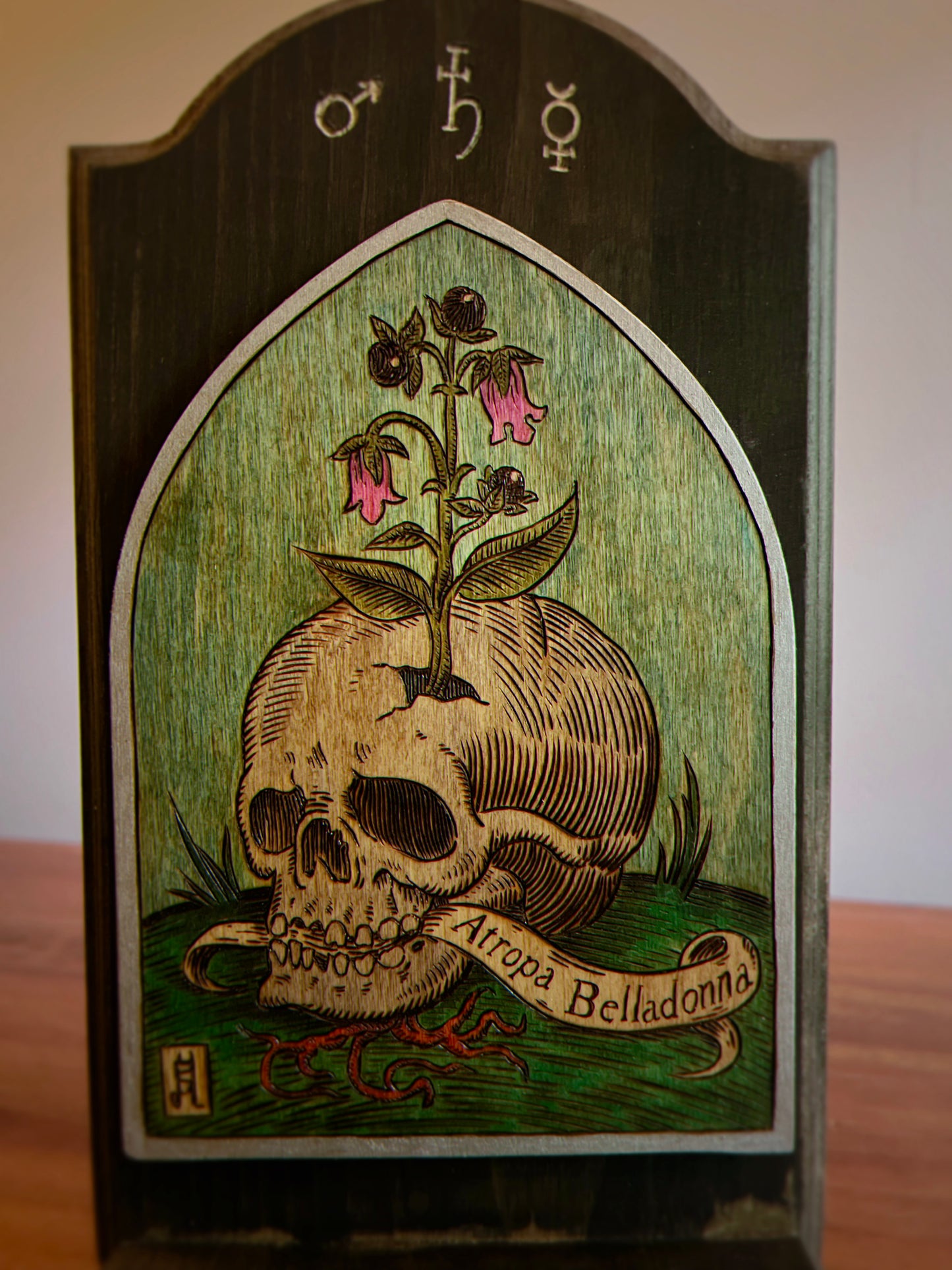 Thee Baneful Ones Woodburned Altars