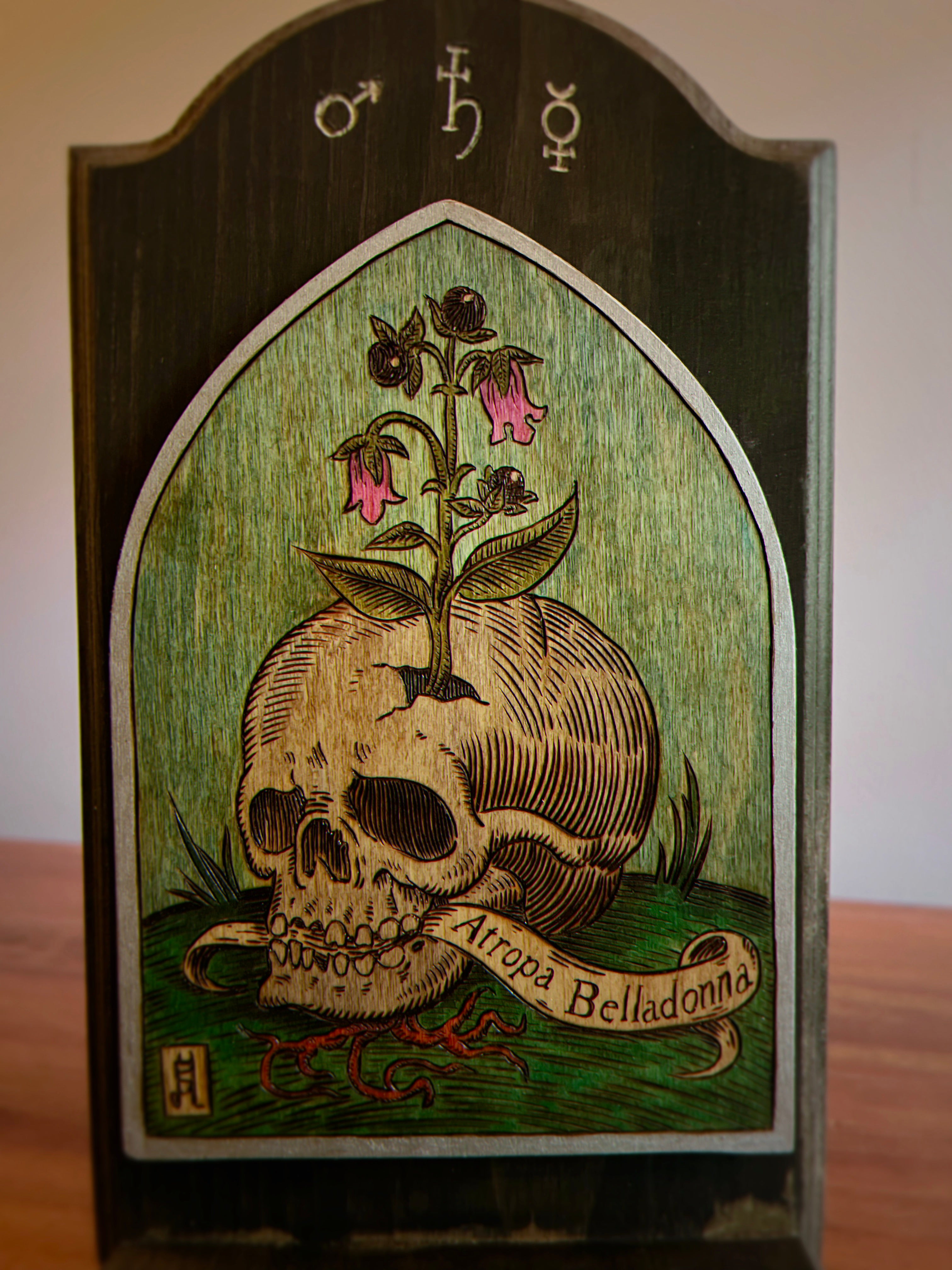 Thee Baneful Ones Wood Burned altars