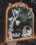 Memento Mori Skull & Lillies Hand Engraved Arched Mirror