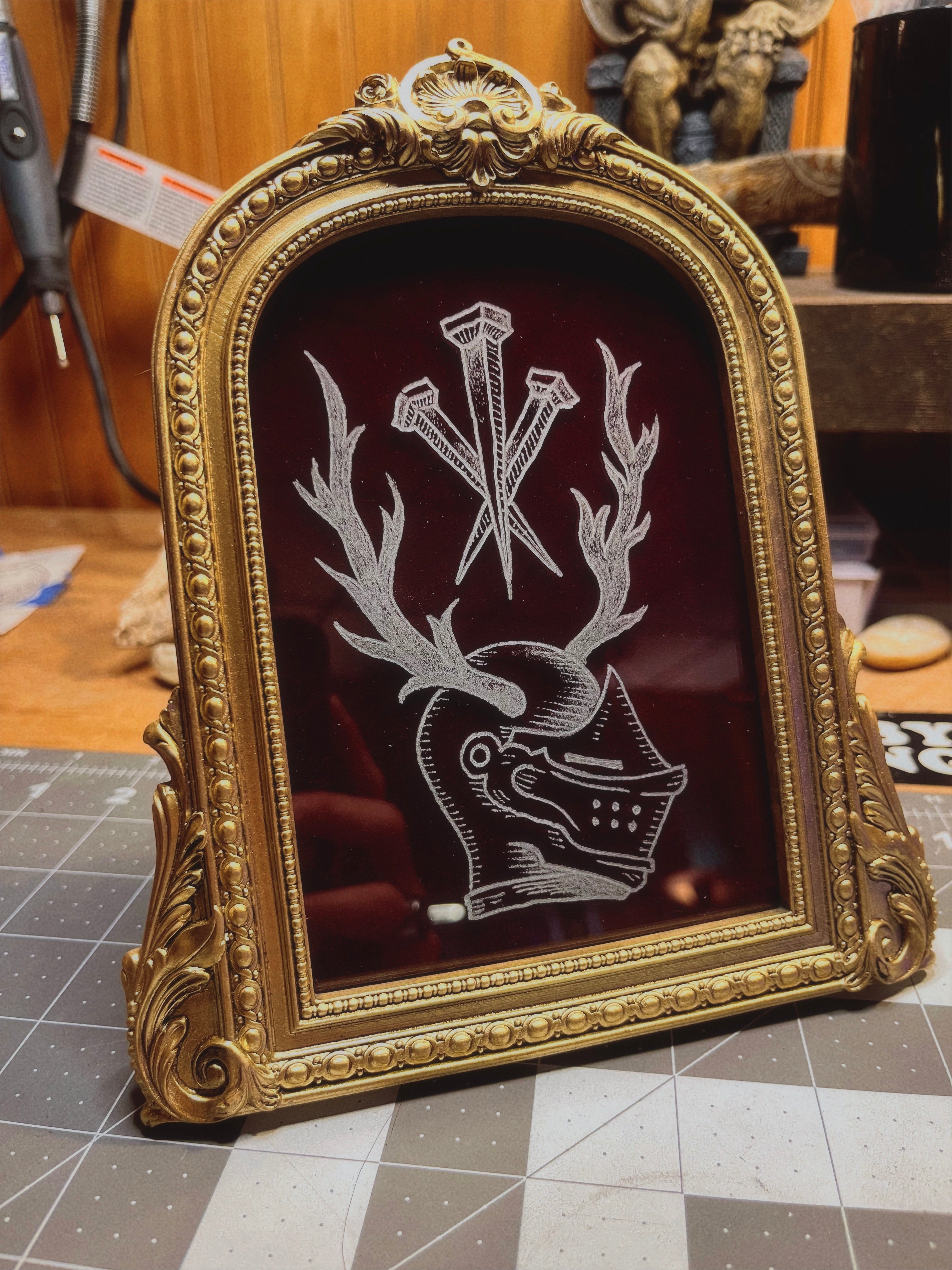 Knight of Nails  | Engraved Glass Frame
