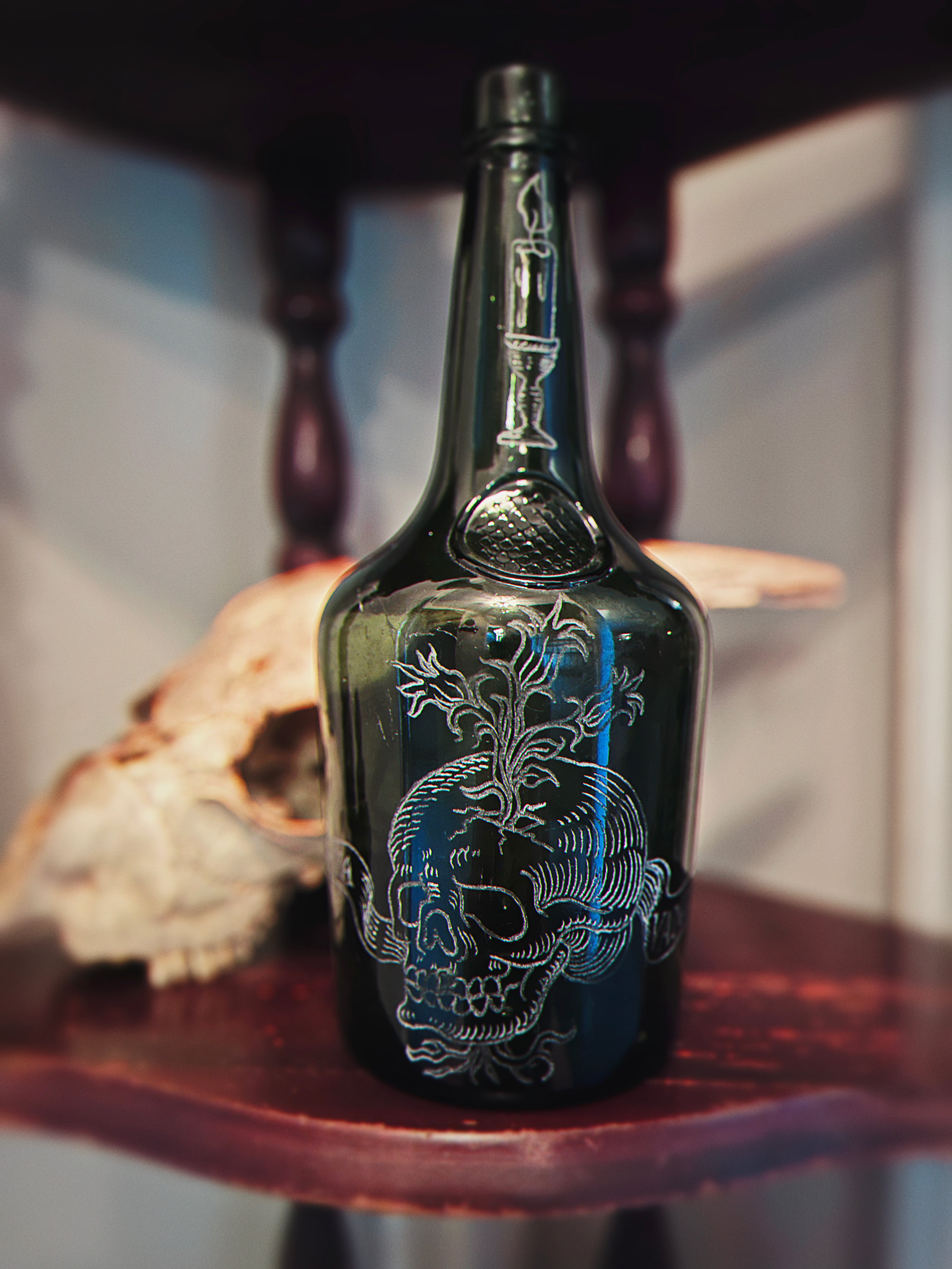 OMNIA VANITAS Engraved Vintage Whiskey Bottle