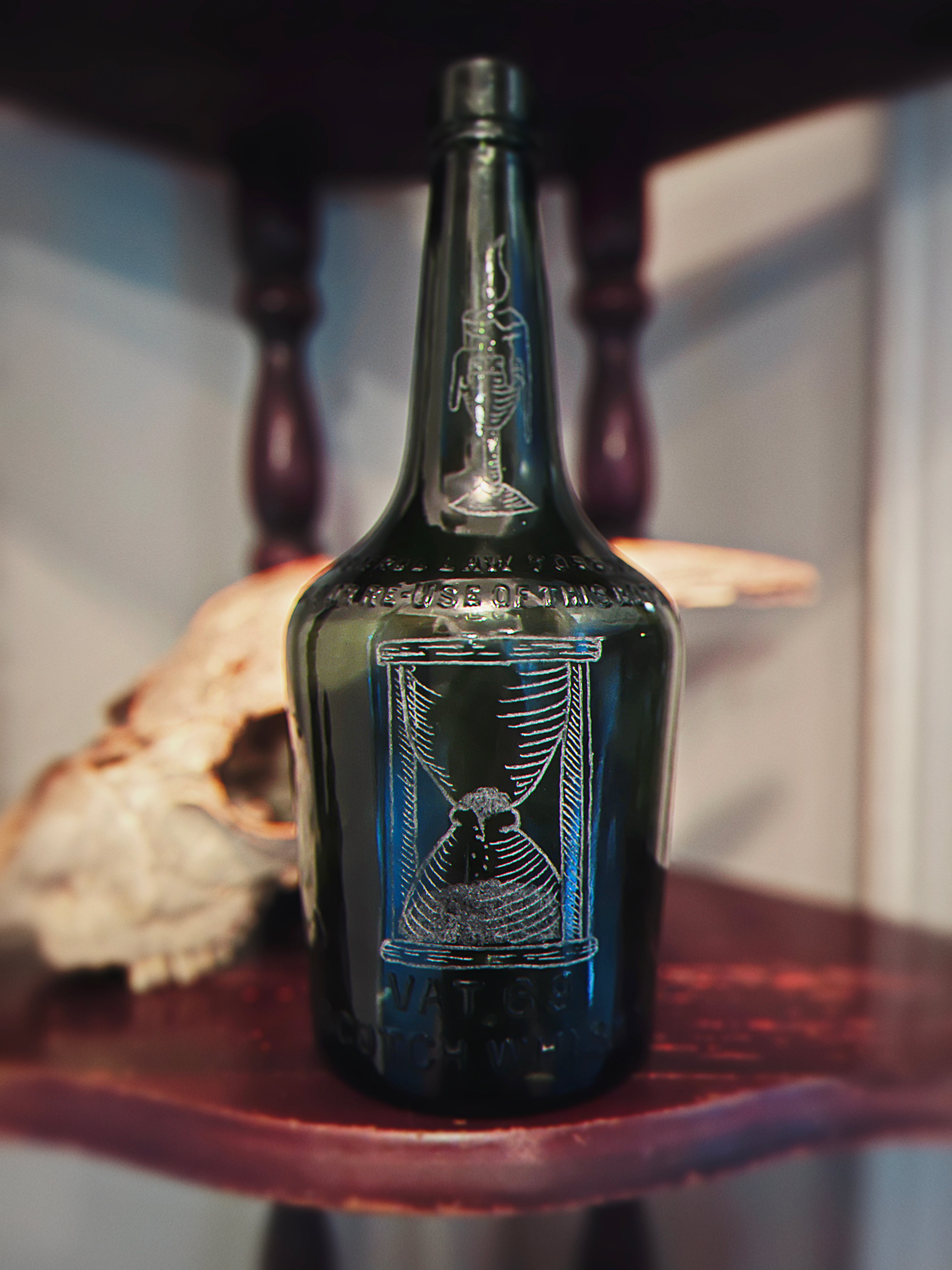 OMNIA VANITAS Engraved Vintage Whiskey Bottle
