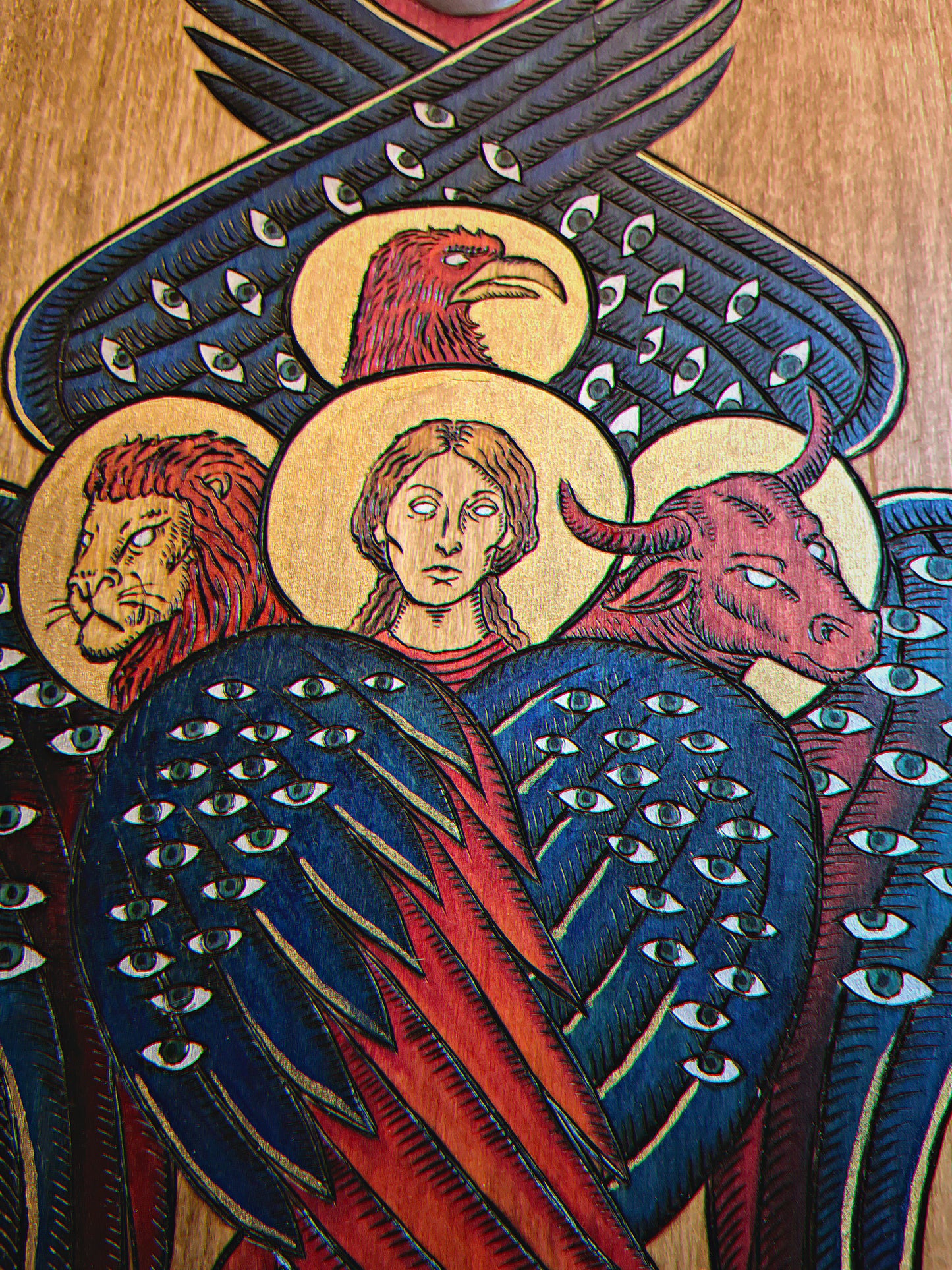 Tetramorph wood burned art
