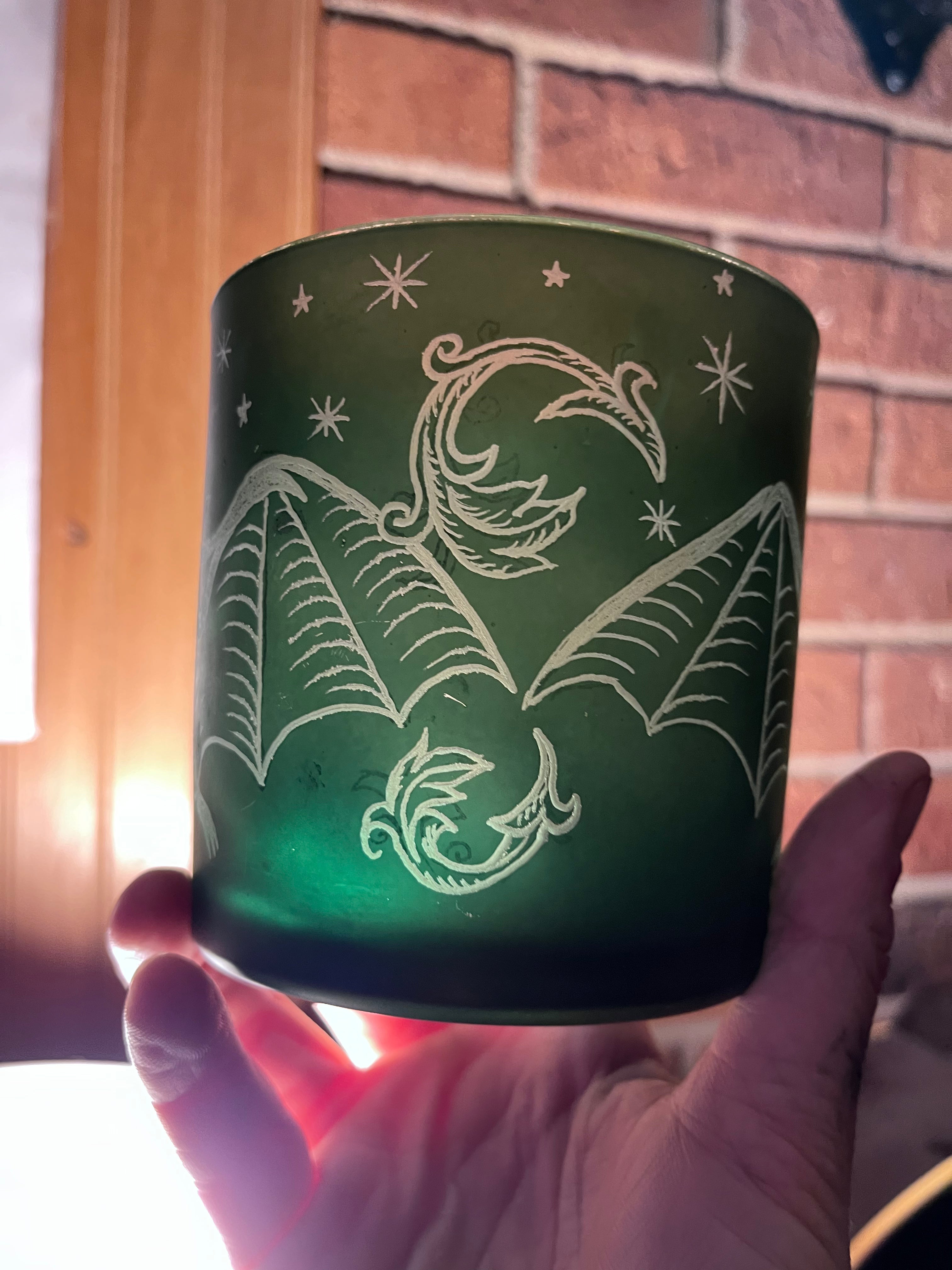 Hand Engraved Green Bat Candle Holder