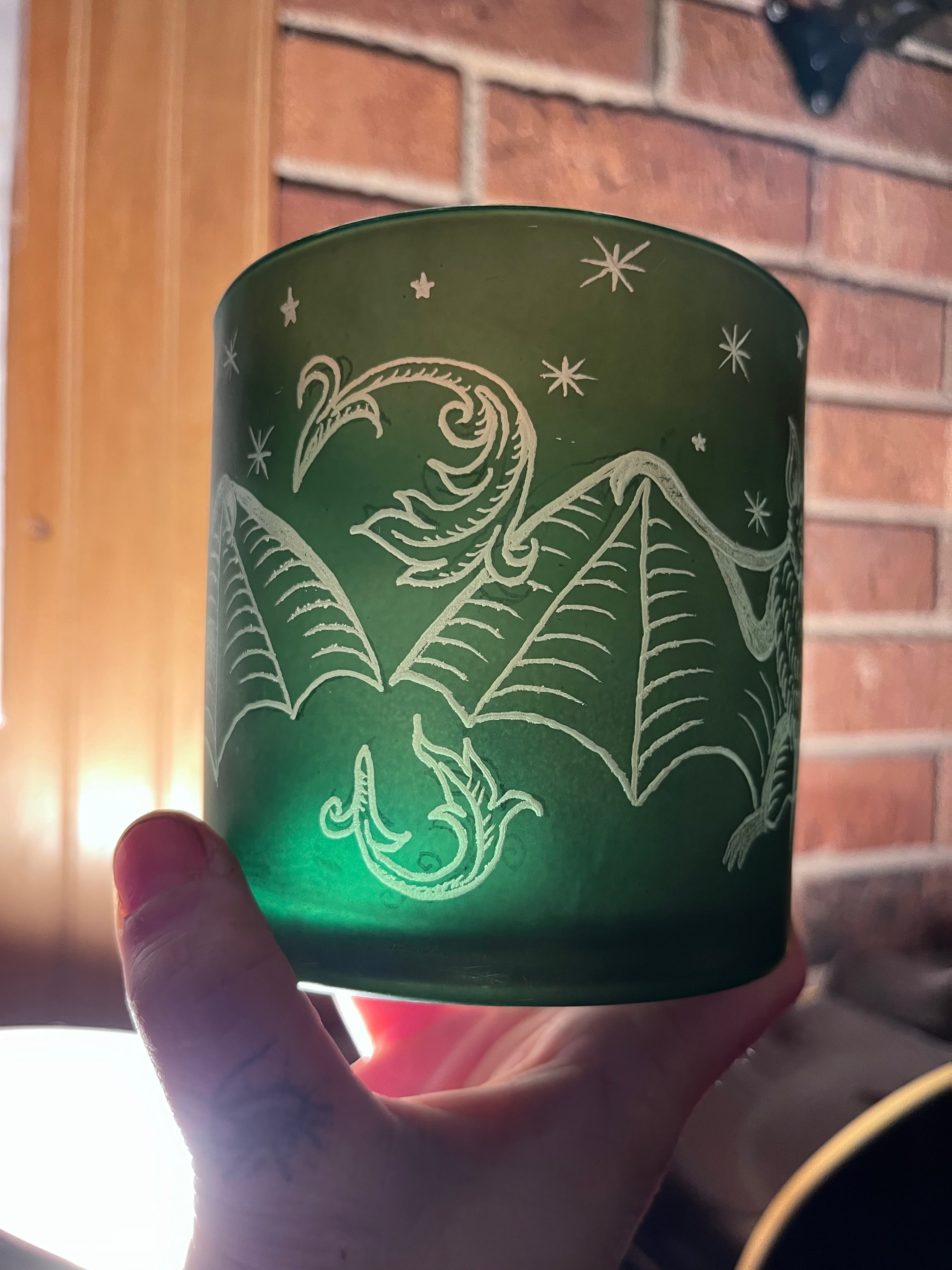 Hand Engraved Green Bat Candle Holder