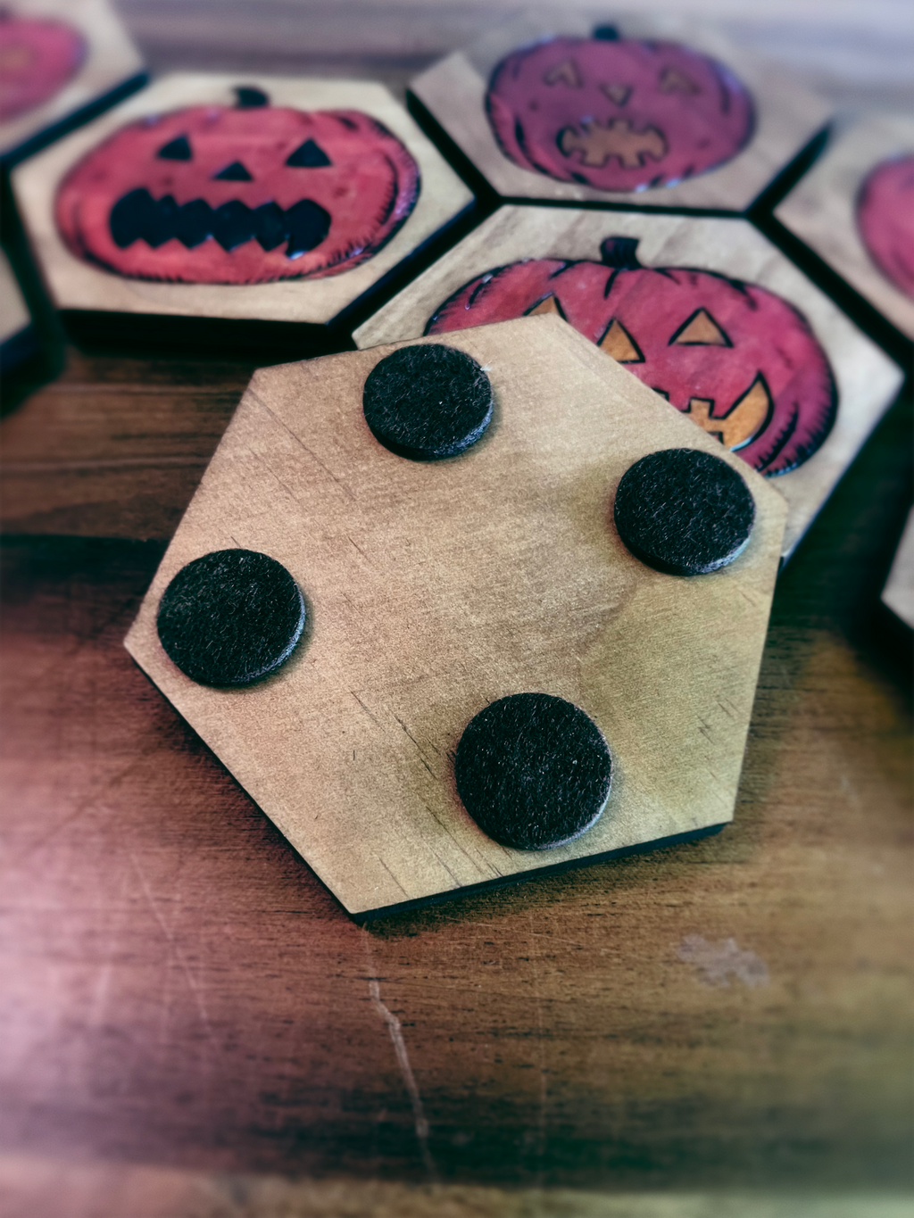 Wood Burned Jack O' Lantern Coasters