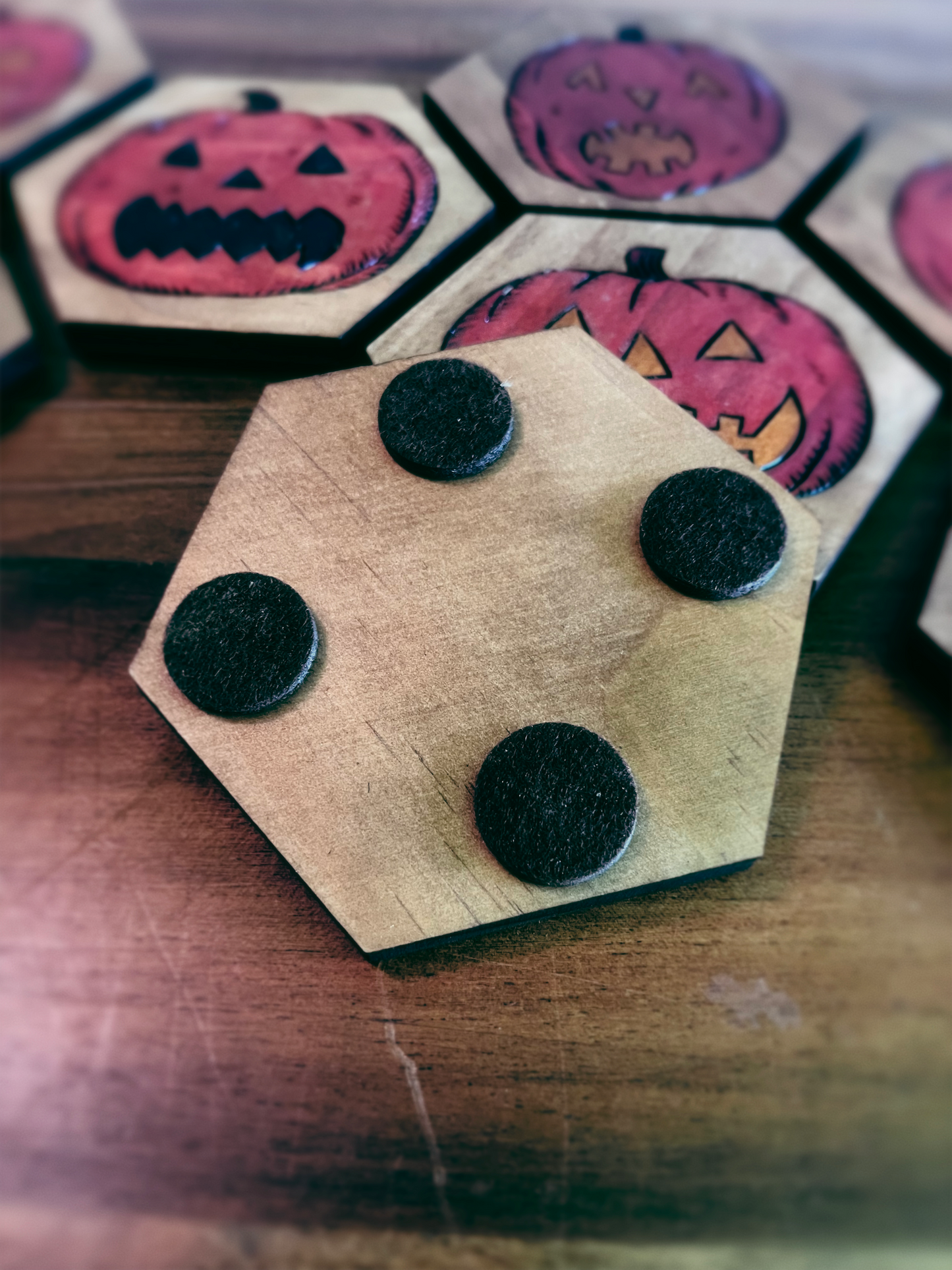 Wood Burned Jack O' Lantern Coasters