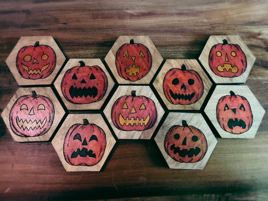 Wood Burned Jack O' Lantern Coasters