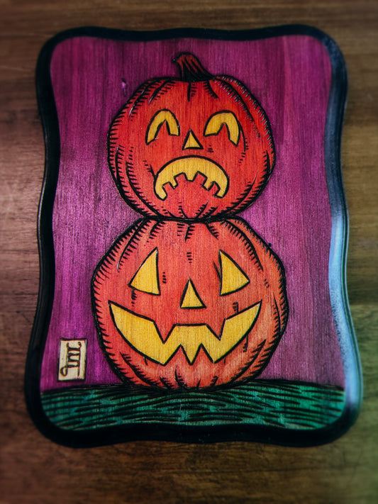 Spooky Pumpkins Purple Wood Burning