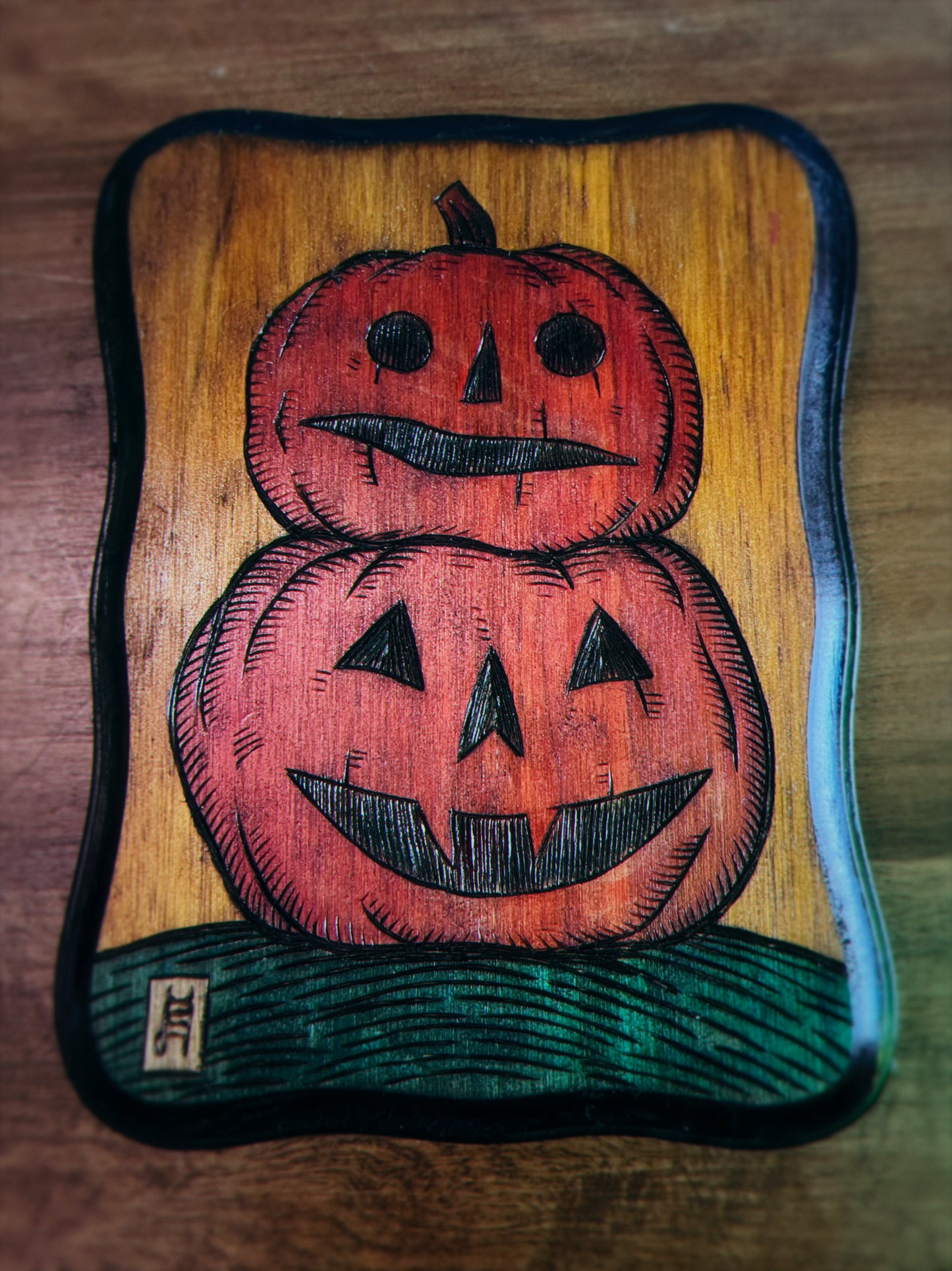 Spooky Pumpkins Orange Wood Burning
