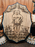 Medieval Conjoined Twins engraving-style Wood Burning