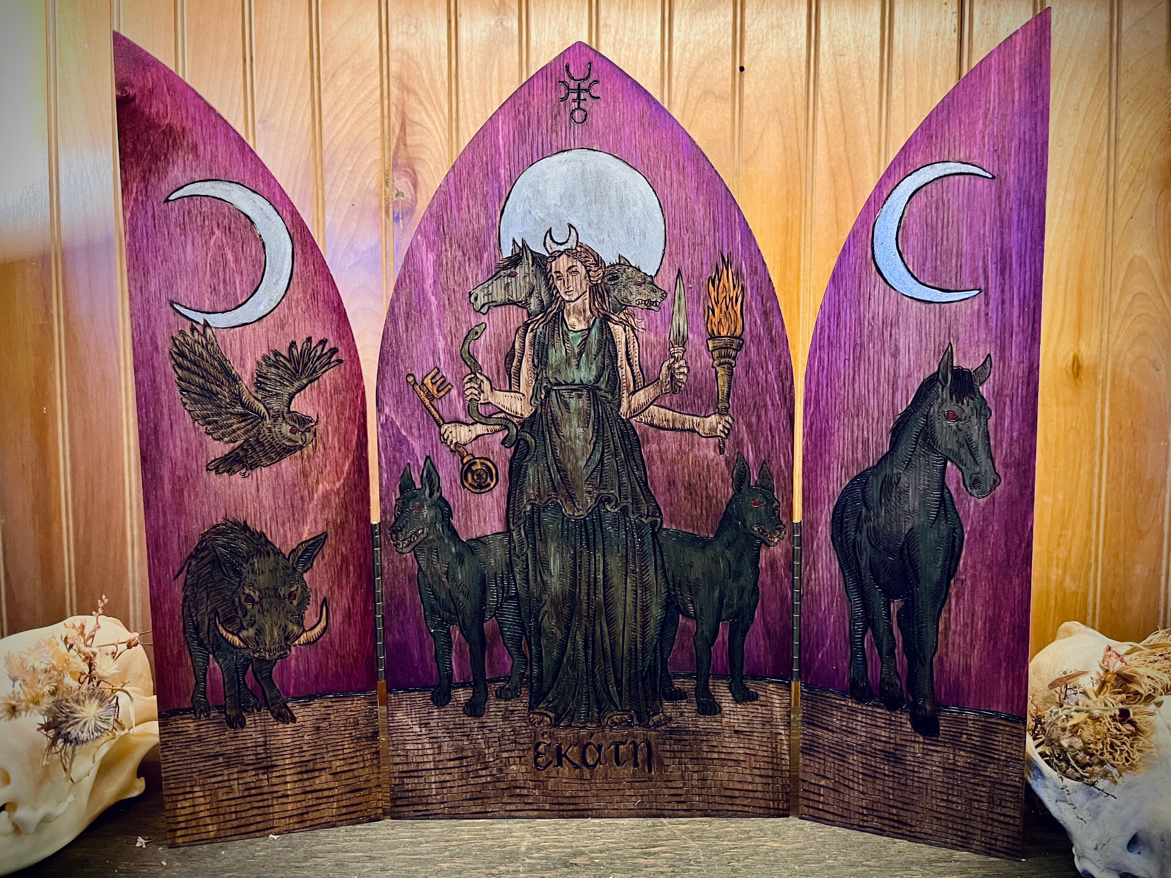 Hecate Wood Burning Triptych