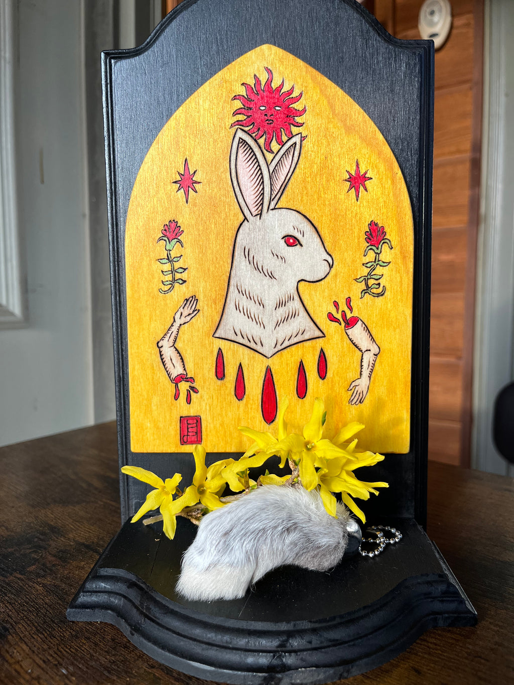 Spring Rites Wood Burned Altar