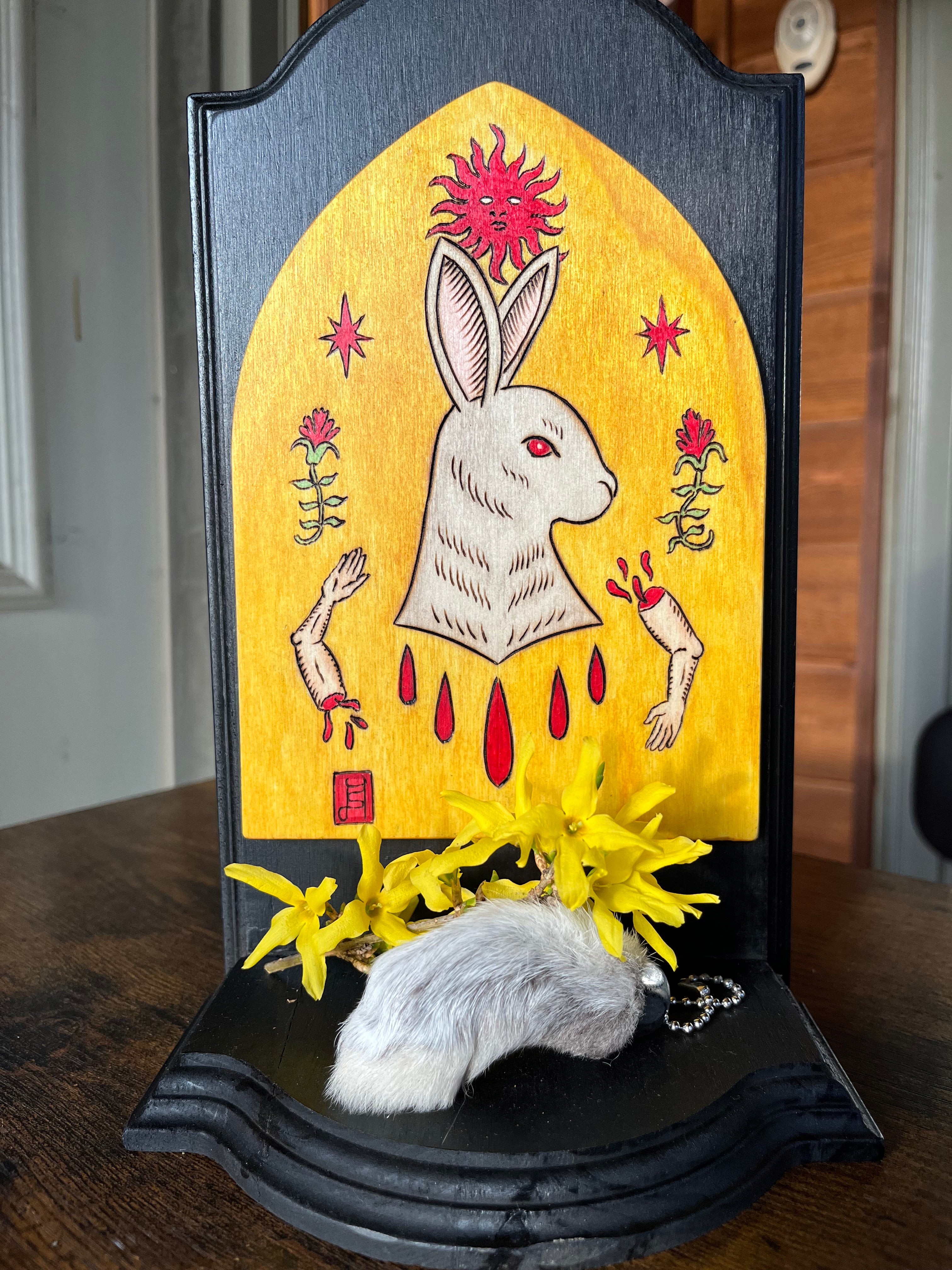 Spring Rites Wood Burned Altar