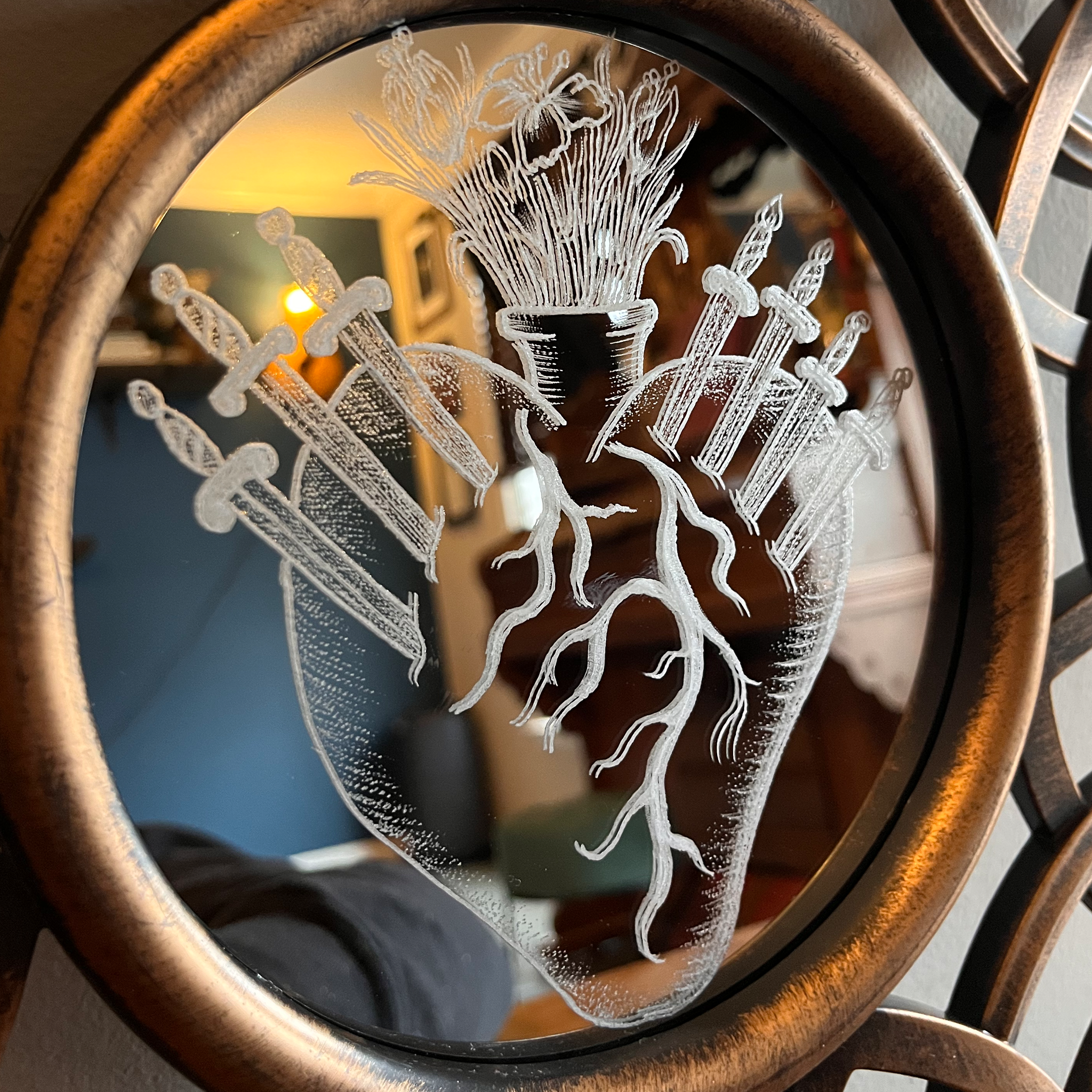 Pierced Sacred Heart | Engraved Mirror