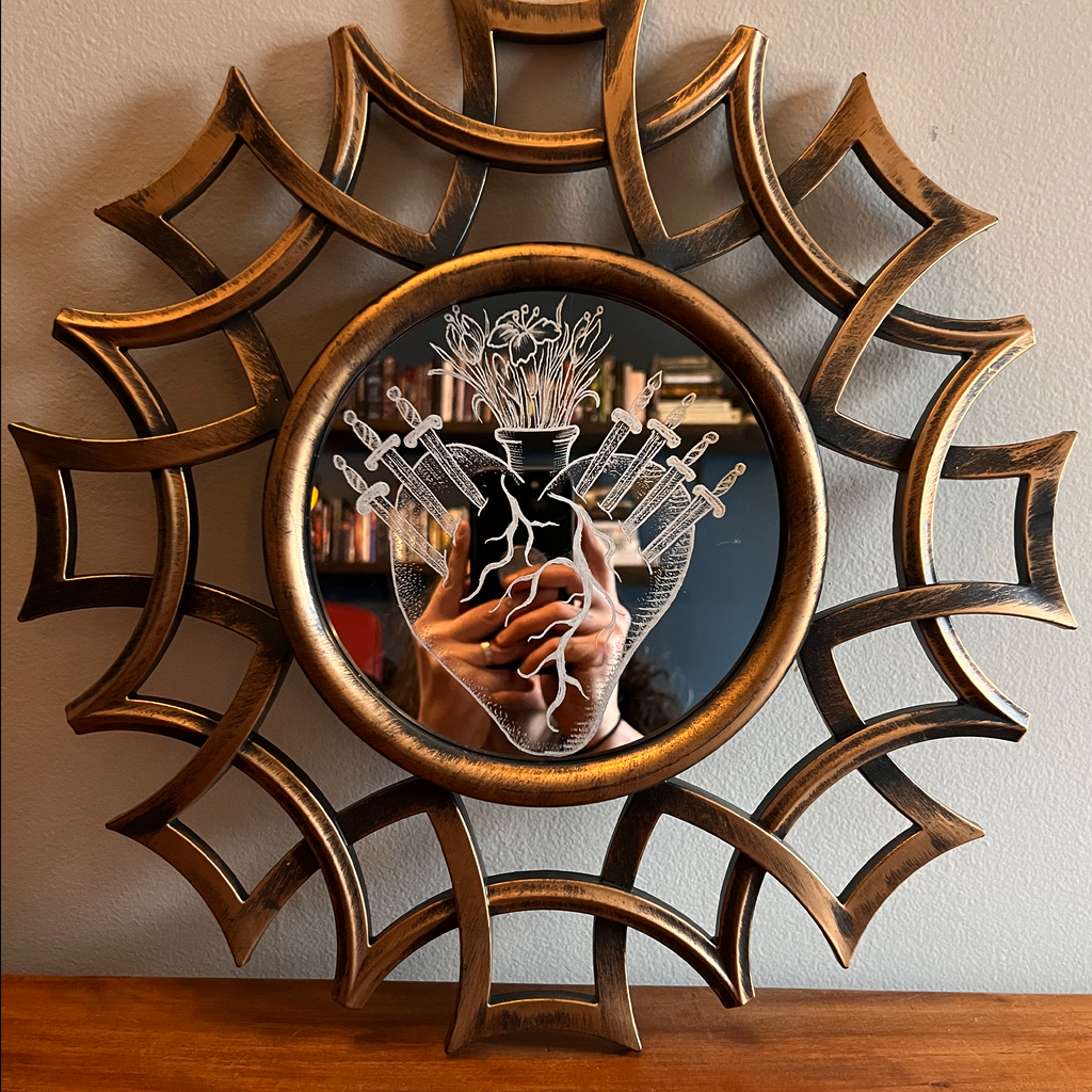 Pierced Sacred Heart | Engraved Mirror