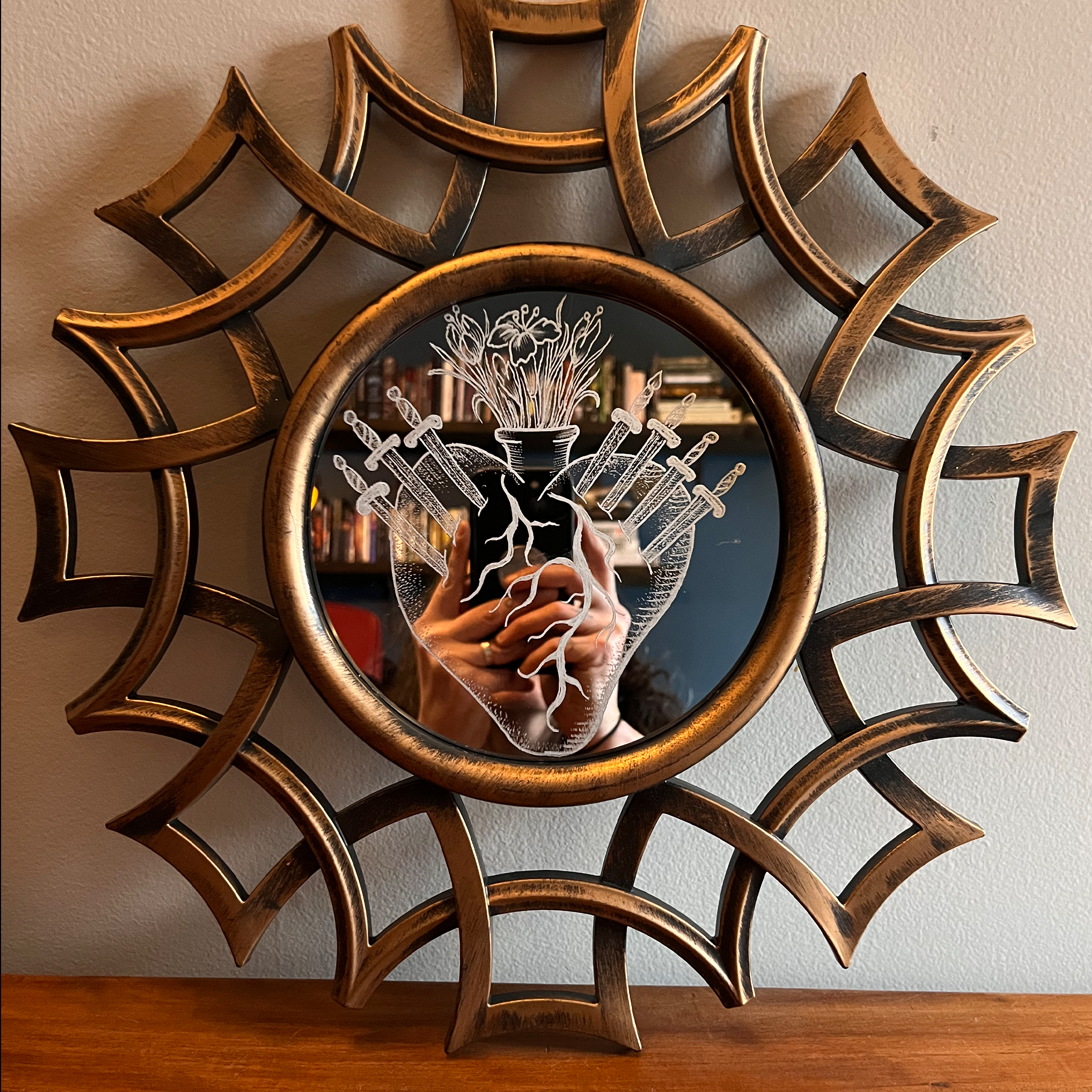 Pierced Sacred Heart | Engraved Mirror