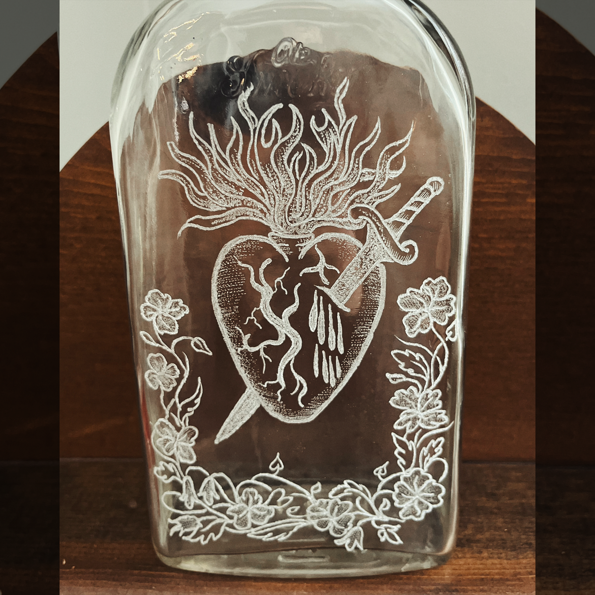Sacred Heart - Engraved Whiskey Bottle