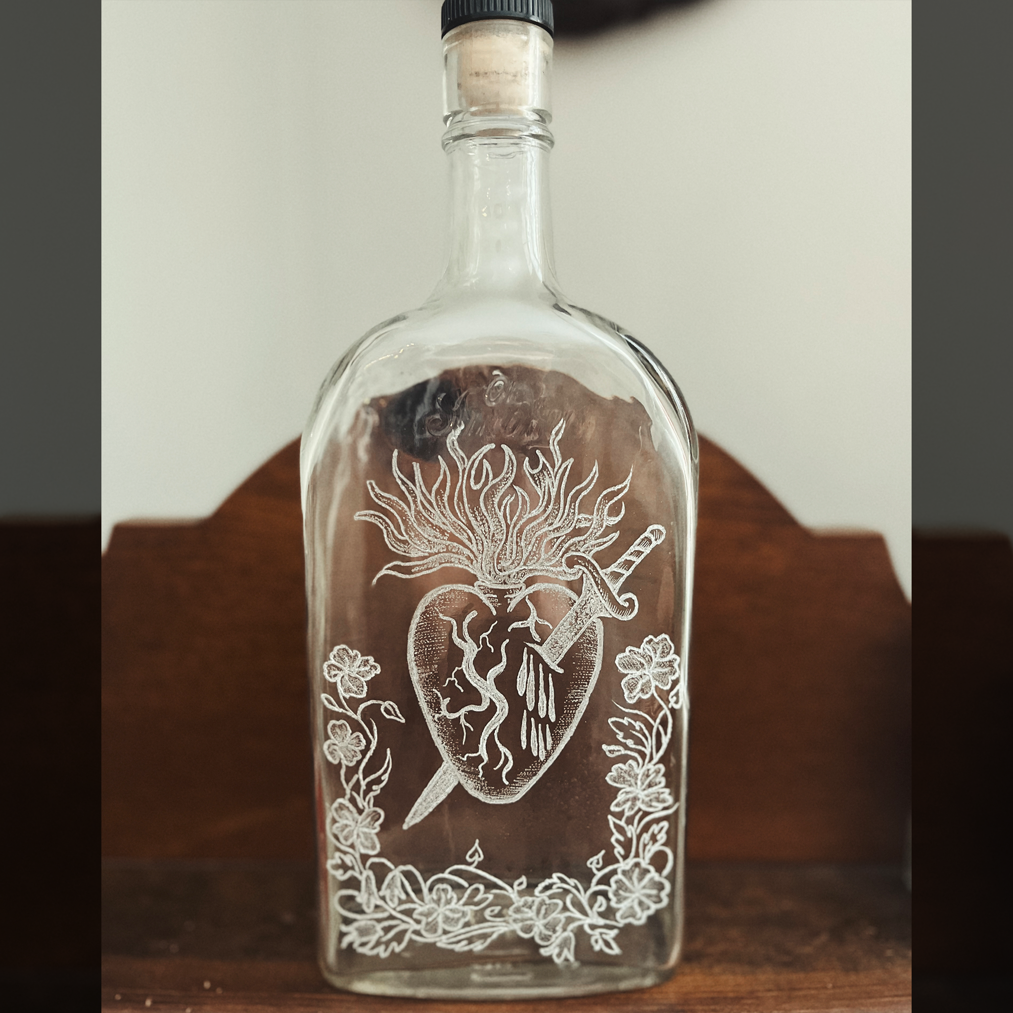 Sacred Heart - Engraved Whiskey Bottle