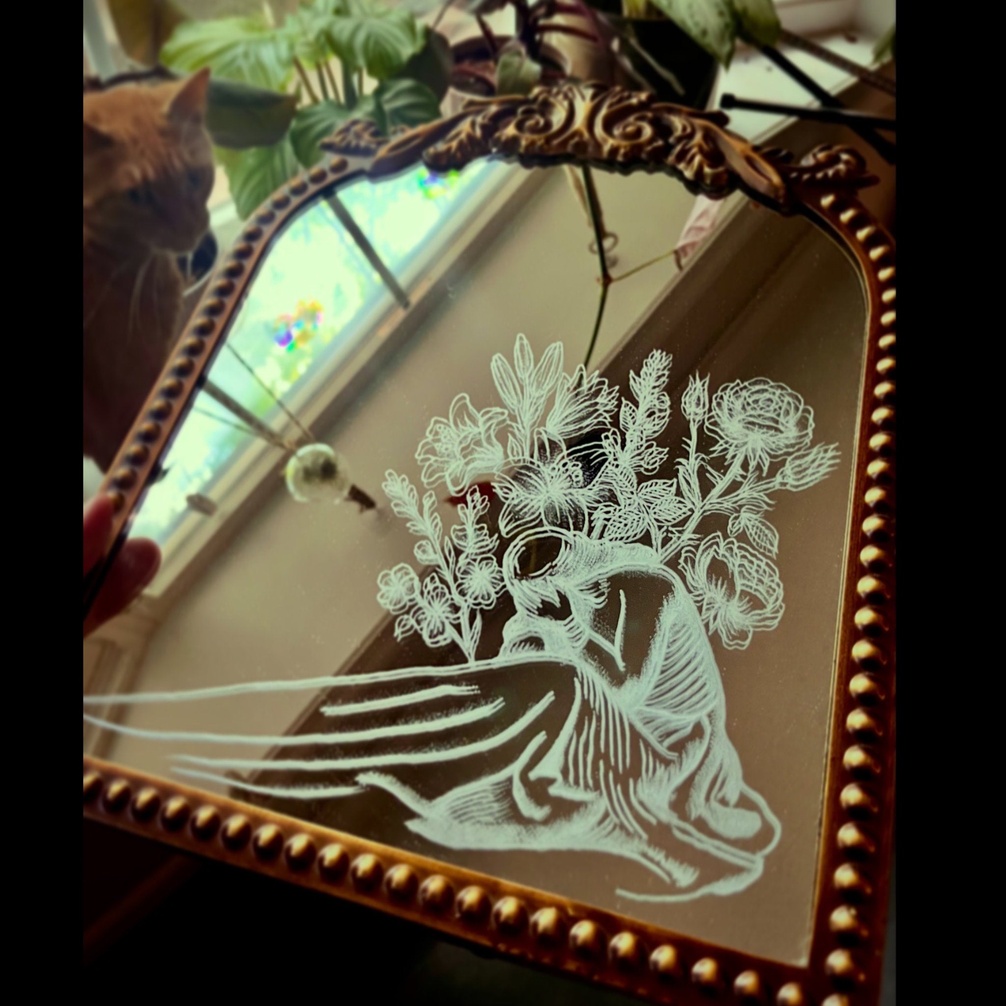 Tristeza, Sadness | Hand Engraved Arched Mirror